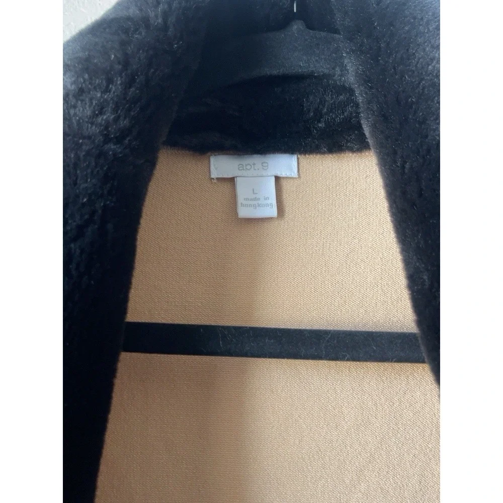 Camel Black Faux Fur Collar Cardigan Rhinestone Clasp Sweater Jacket L